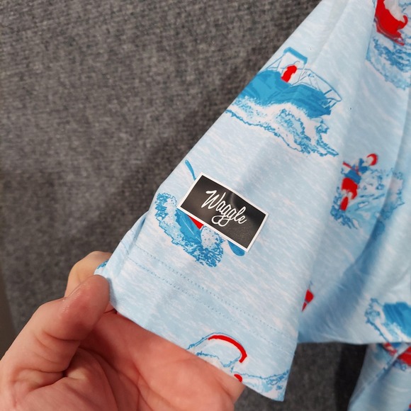 Waggle Polo Shirt Mens Large Light Blue Lake Life Golf Performance Stretch - Picture 7 of 8
